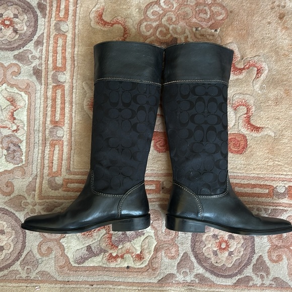Coach ROCHELLE Pull on Signature Canvas Leather Black Riding Boots - Picture 16 of 16
